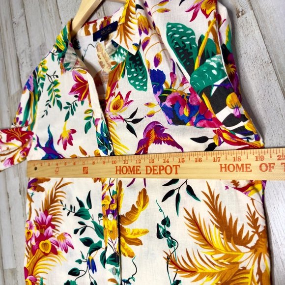 Rachel Roy Bright Multicolor Floral Novelty Linen Blend Button Down Blouse Sz S - Picture 6 of 9